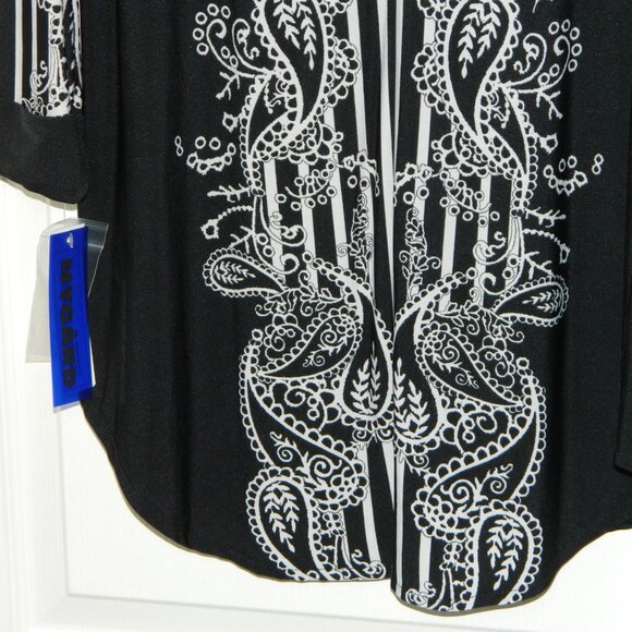 2 for/ $40 Nygard Half Button Up Black Paisley Striped Tunic Size Small - Picture 10 of 16